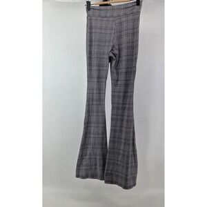 ShopMyTrend Flare Leg Plaid Pants Womens S Gray Black Gingham Stretch Dark Hippy